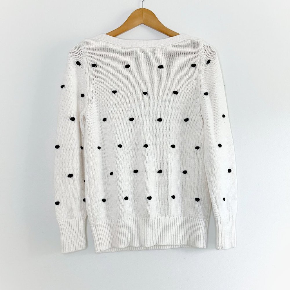 LOFT Pom Pom Polka Dot Cream Long Sleeve Sweater M - Picture 2 of 3